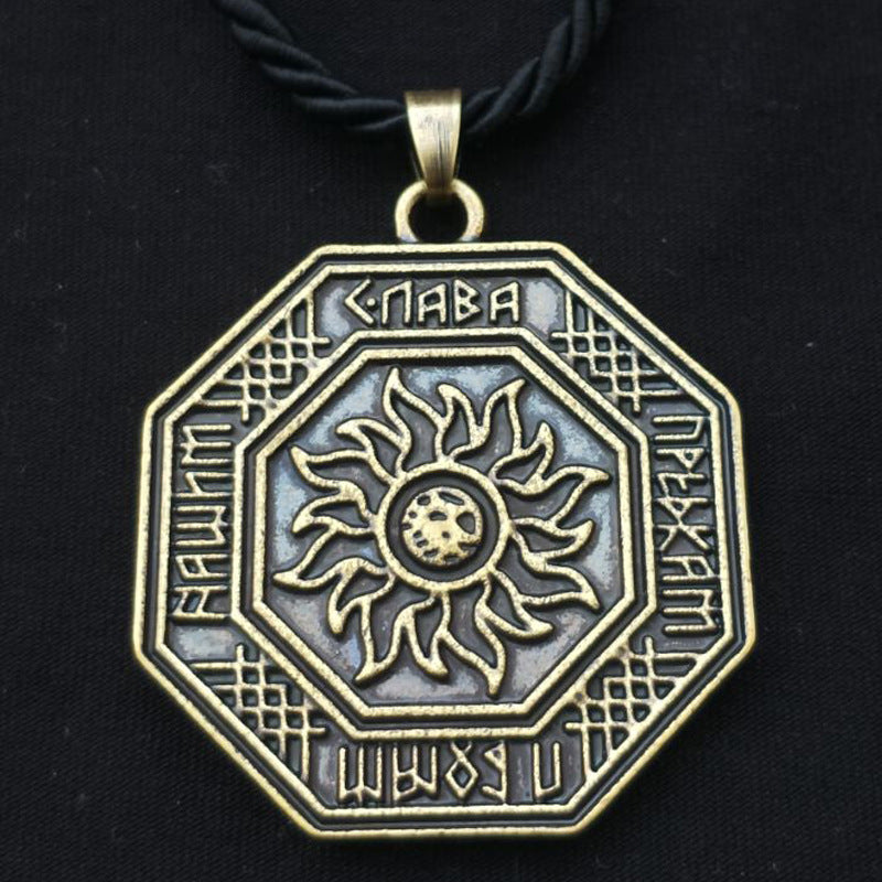 Slavic Sun Gold Pendant Necklace with Norse Legacy Design