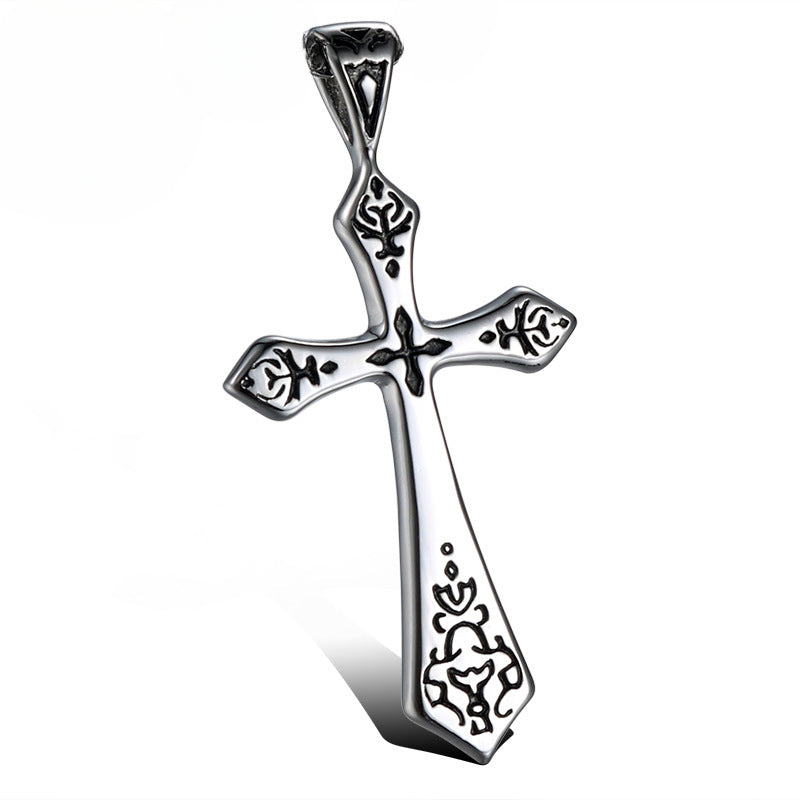 Retro-Inspired Double Cross Titanium Steel Pendant for Men - Personalized Stainless Steel Jewelry