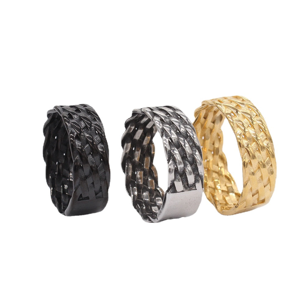 Retro Viking Weave Pattern Titanium Steel Ring for Men