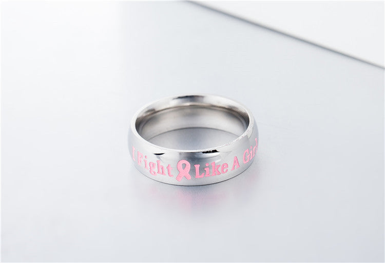 Korean Fashion Creative Pink English Bow Stainless Steel Ring