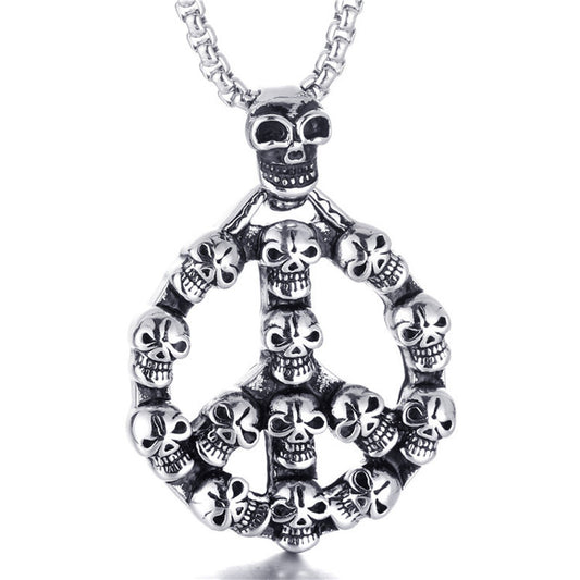 Titanium Steel Skull Circle Pendant Necklace, Retro Punk Ghost Head Design for Men