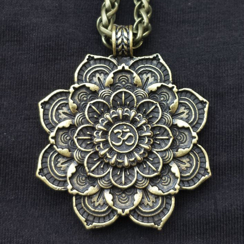 Viking Tibetan Datura Geometric Amulet Necklace with OM Charm