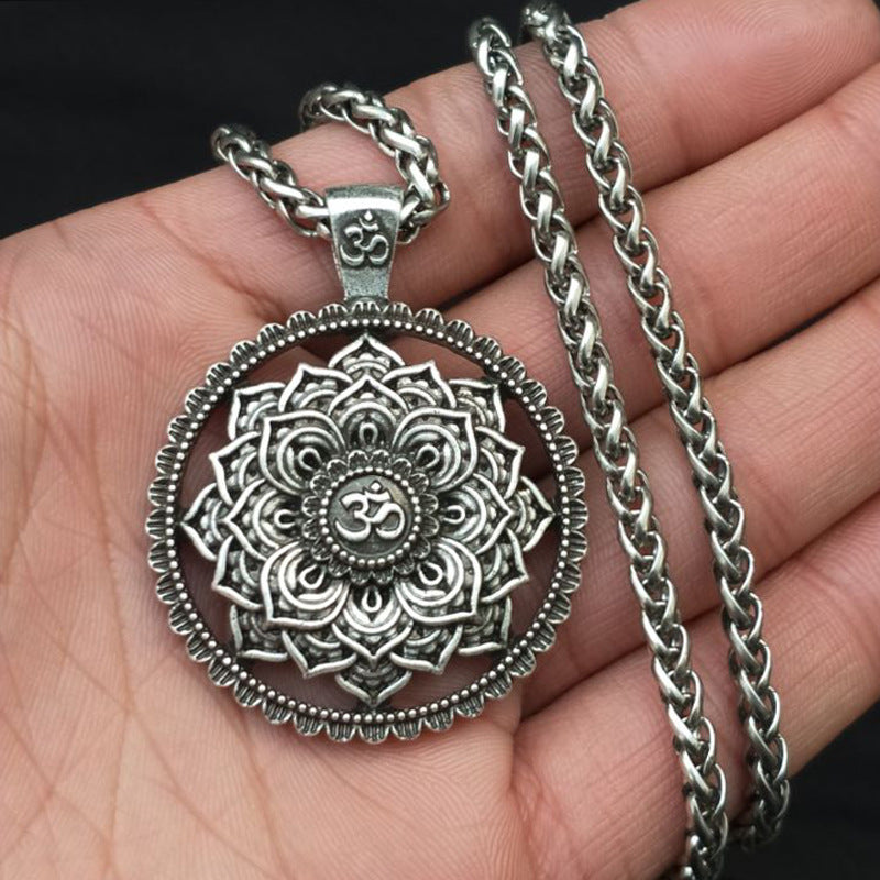 Enigmatic Norse Legacy Metal Mandala Necklace for Men