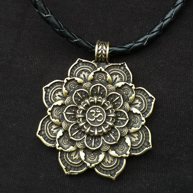 Mandala Flower Double-Sided Pendant Necklace with Spiritual Symbolism