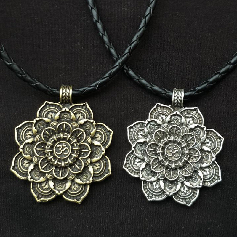 Mandala Flower Double-Sided Pendant Necklace with Spiritual Symbolism