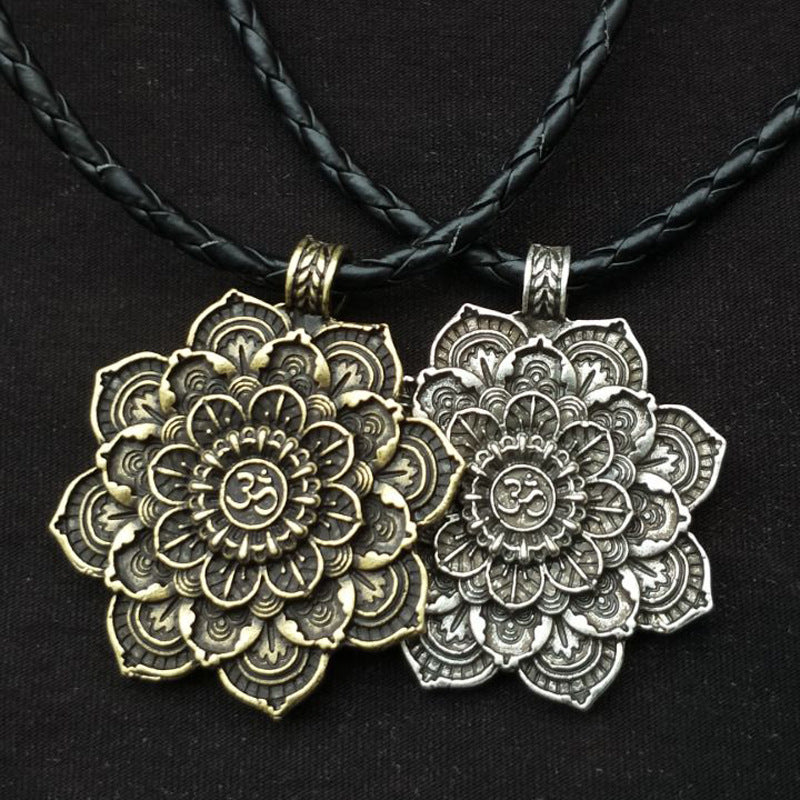 Mandala Flower Double-Sided Pendant Necklace with Spiritual Symbolism