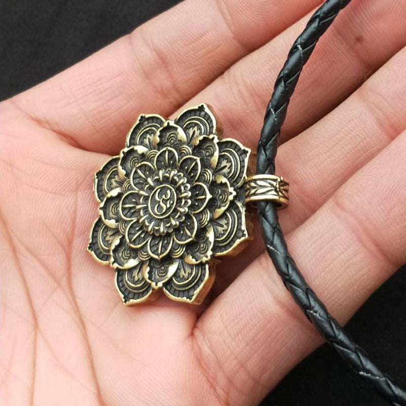 Mandala Flower Double-Sided Pendant Necklace with Spiritual Symbolism