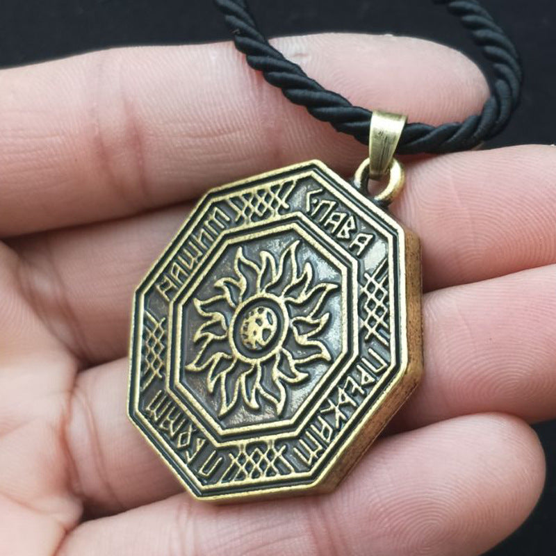 Slavic Sun Gold Pendant Necklace with Norse Legacy Design