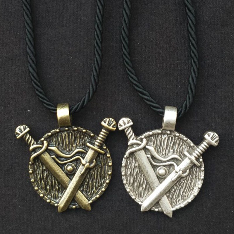 Viking Heritage Double Sword Totem Pendant Necklace - Men's Medieval Jewelry