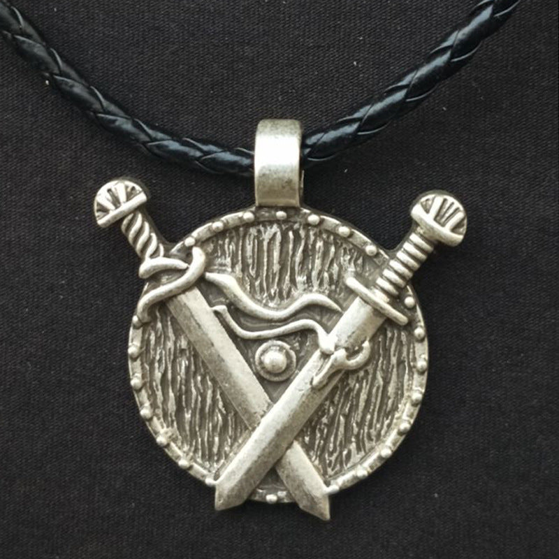 Viking Heritage Double Sword Totem Pendant Necklace - Men's Medieval Jewelry