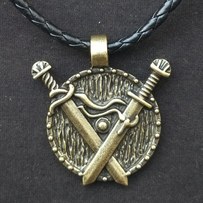 Viking Heritage Double Sword Totem Pendant Necklace - Men's Medieval Jewelry