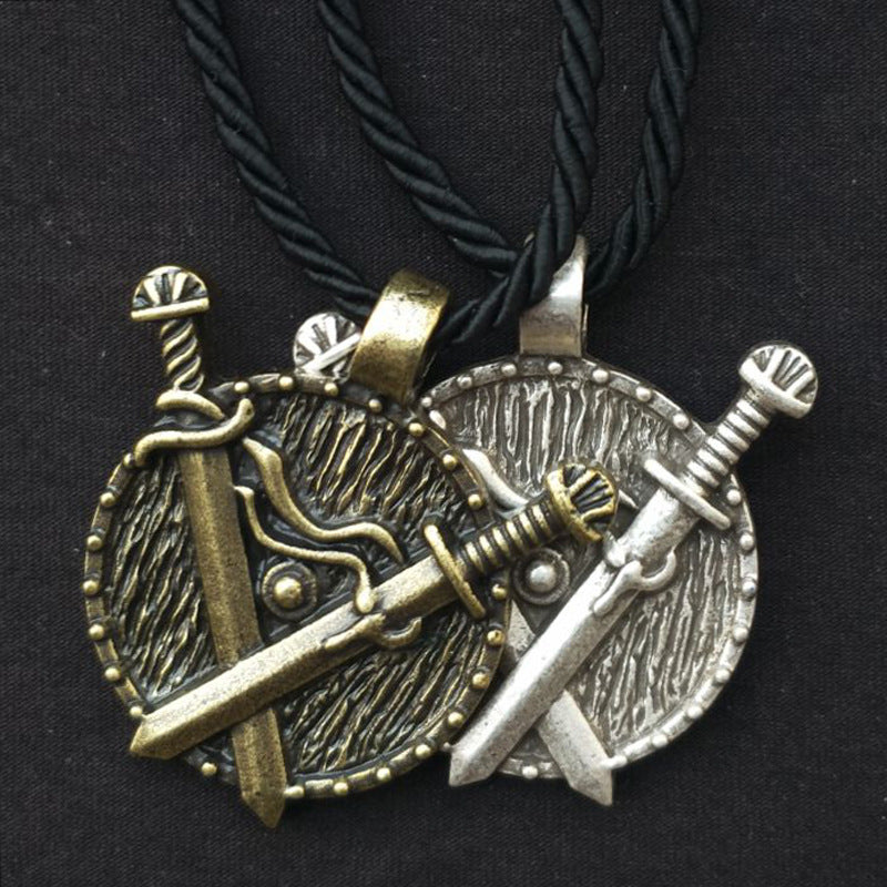 Viking Heritage Double Sword Totem Pendant Necklace - Men's Medieval Jewelry