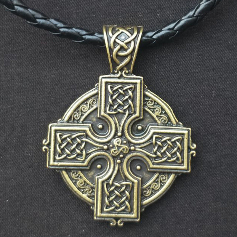 Viking Irish Cross Amulet Pendant with Solar-Powered Celtic Druid Necklace for Men