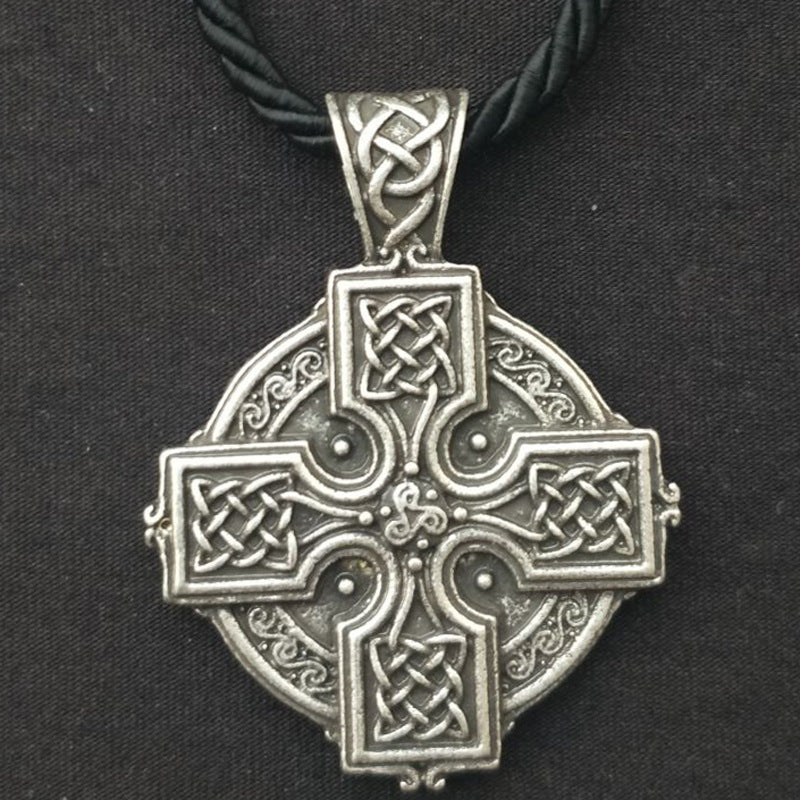 Viking Irish Cross Amulet Pendant with Solar-Powered Celtic Druid Necklace for Men