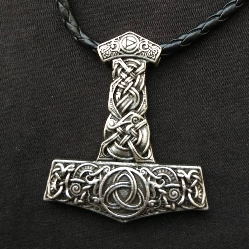 Dragon Hammer God's Horn Necklace - Viking Men's Amulet