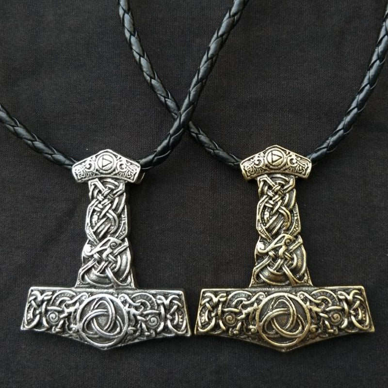 Dragon Hammer God's Horn Necklace - Viking Men's Amulet