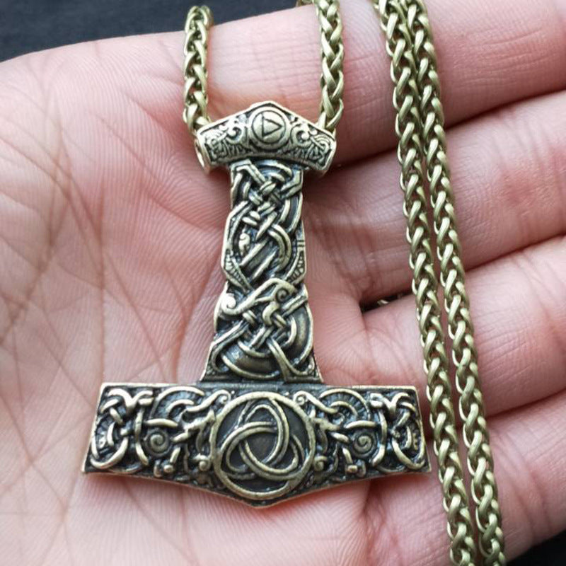 Dragon Hammer God's Horn Necklace - Viking Men's Amulet