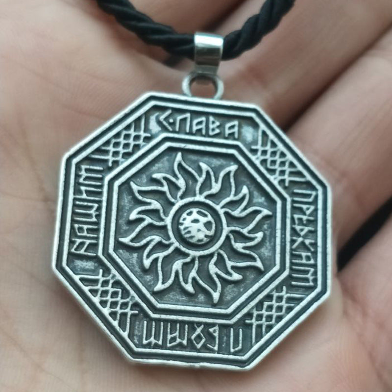 Slavic Sun Gold Pendant Necklace with Norse Legacy Design