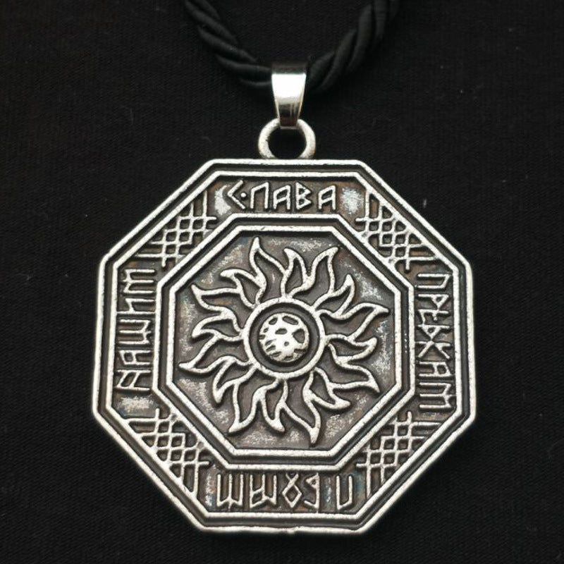 Slavic Sun Gold Pendant Necklace with Norse Legacy Design