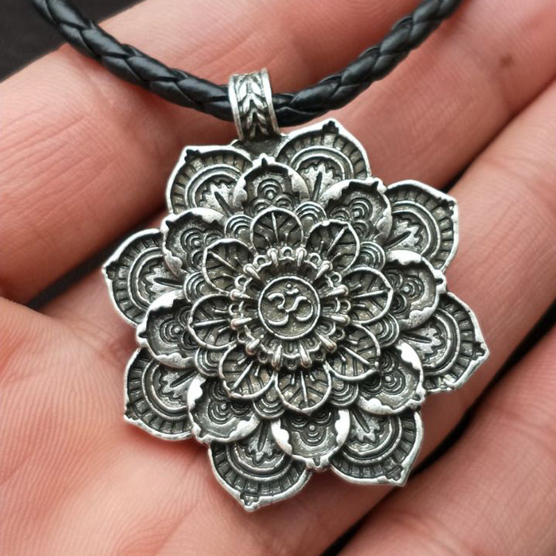 Mandala Flower Double-Sided Pendant Necklace with Spiritual Symbolism