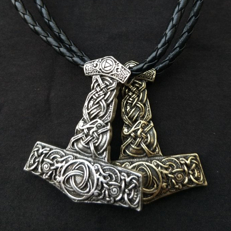 Legendary Norse Thor Hammer and Dragon Talisman Necklace for Men