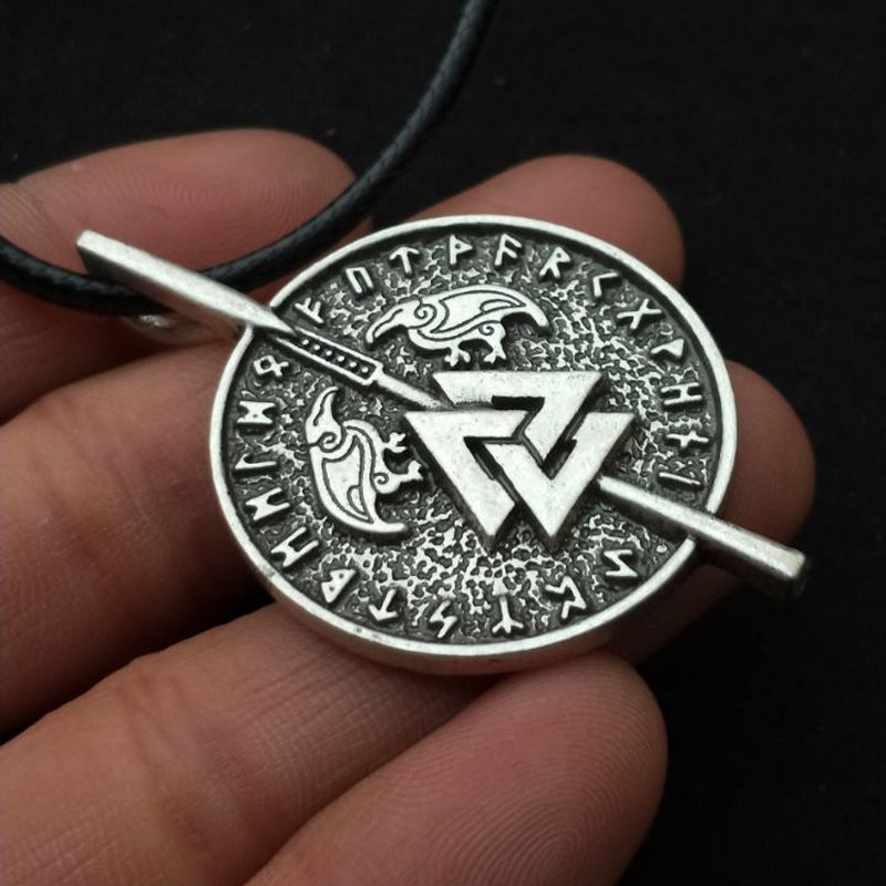 Viking Odin's Spear Rune Pendant - Men's Nordic Mythology Necklace with Triangular Knot Ornament