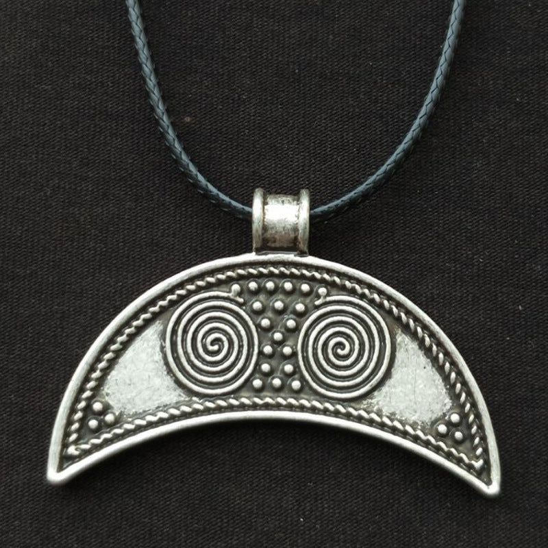 Slavic Lunula Antique Silver Necklace - Norse Legacy Viking Pendant for Women