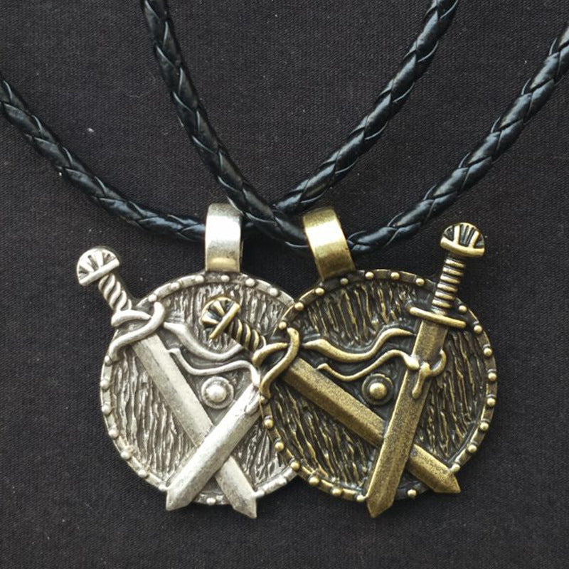 Viking Heritage Double Sword Totem Pendant Necklace - Men's Medieval Jewelry