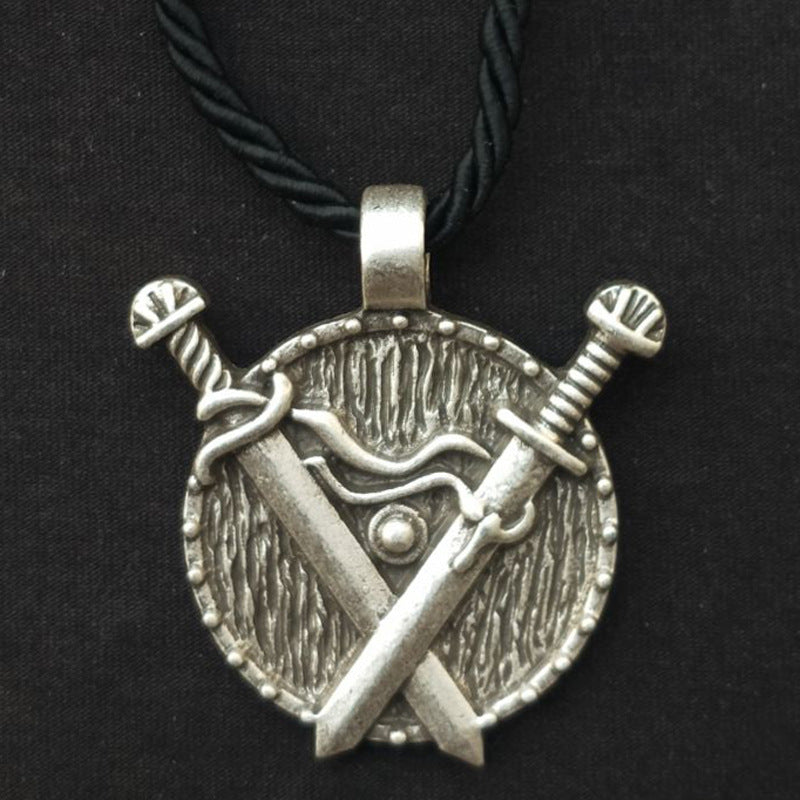 Viking Heritage Double Sword Totem Pendant Necklace - Men's Medieval Jewelry