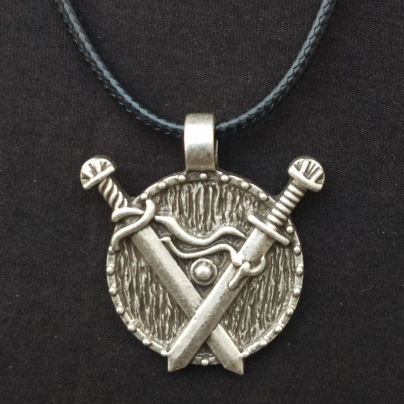 Viking Heritage Double Sword Totem Pendant Necklace - Men's Medieval Jewelry