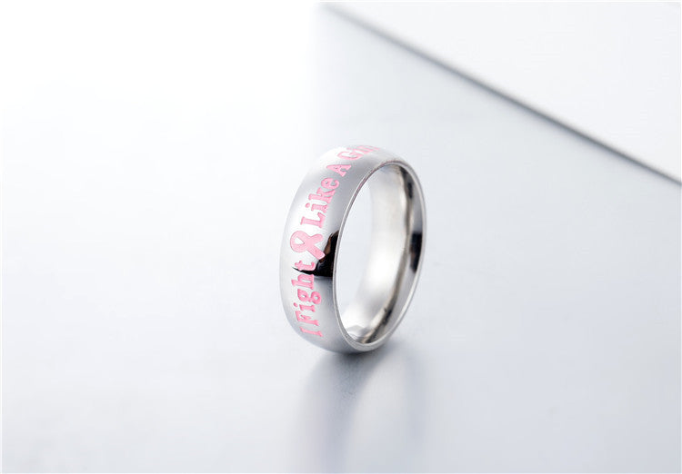 Korean Fashion Creative Pink English Bow Stainless Steel Ring