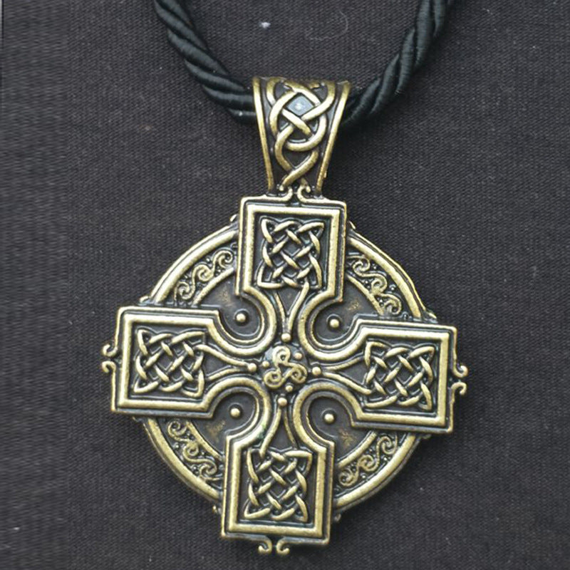 Viking Irish Cross Amulet Pendant with Solar-Powered Celtic Druid Necklace for Men