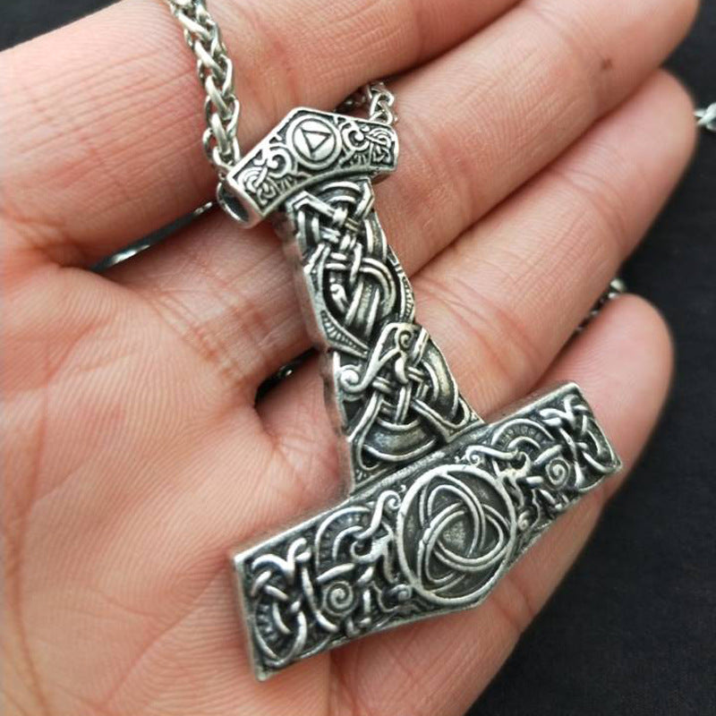 Dragon Hammer God's Horn Necklace - Viking Men's Amulet