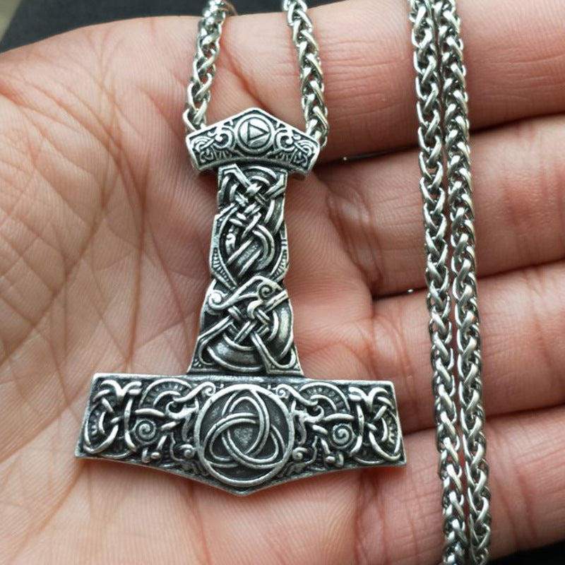 Dragon Hammer God's Horn Necklace - Viking Men's Amulet