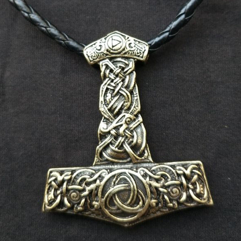 Dragon Hammer God's Horn Necklace - Viking Men's Amulet