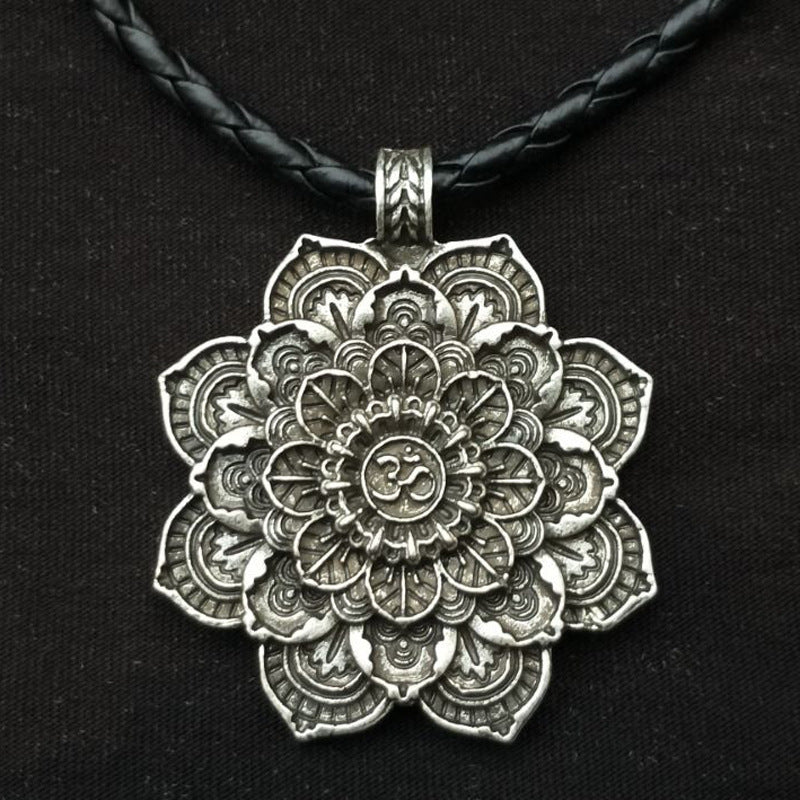 Mandala Flower Double-Sided Pendant Necklace with Spiritual Symbolism