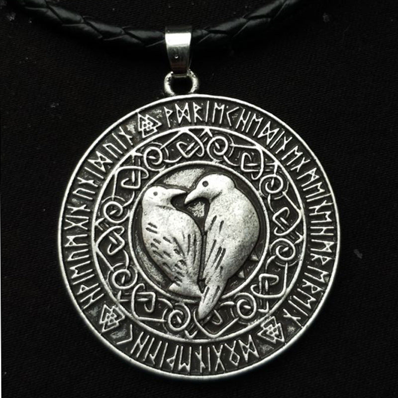 Viking Heritage Handcrafted Silver Necklace with Bird Pendant