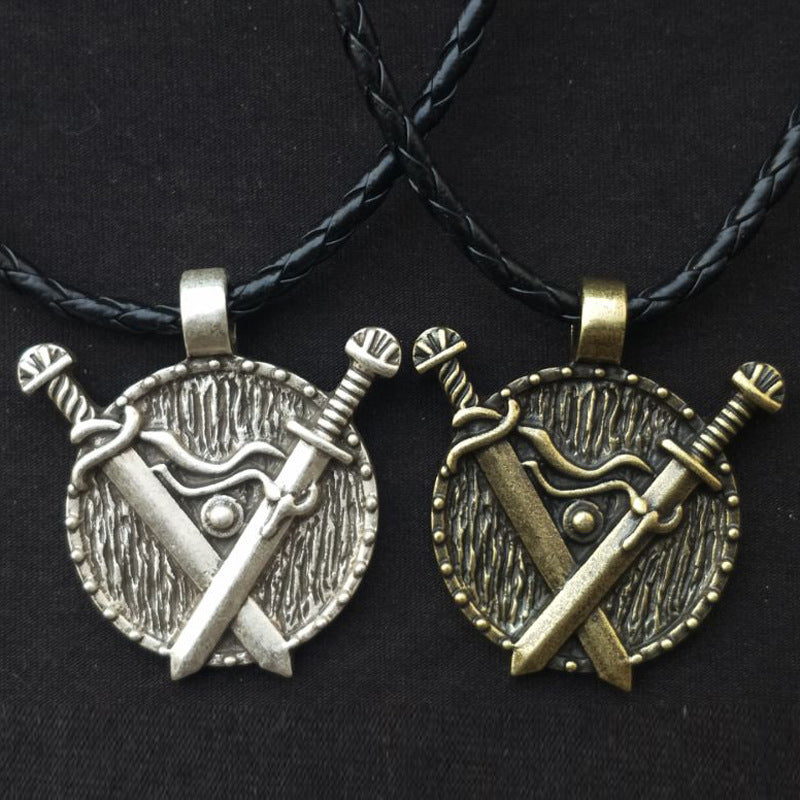 Viking Heritage Double Sword Totem Pendant Necklace - Men's Medieval Jewelry