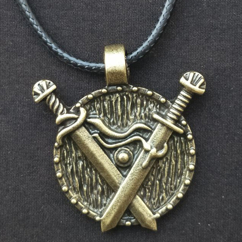 Viking Heritage Double Sword Totem Pendant Necklace - Men's Medieval Jewelry