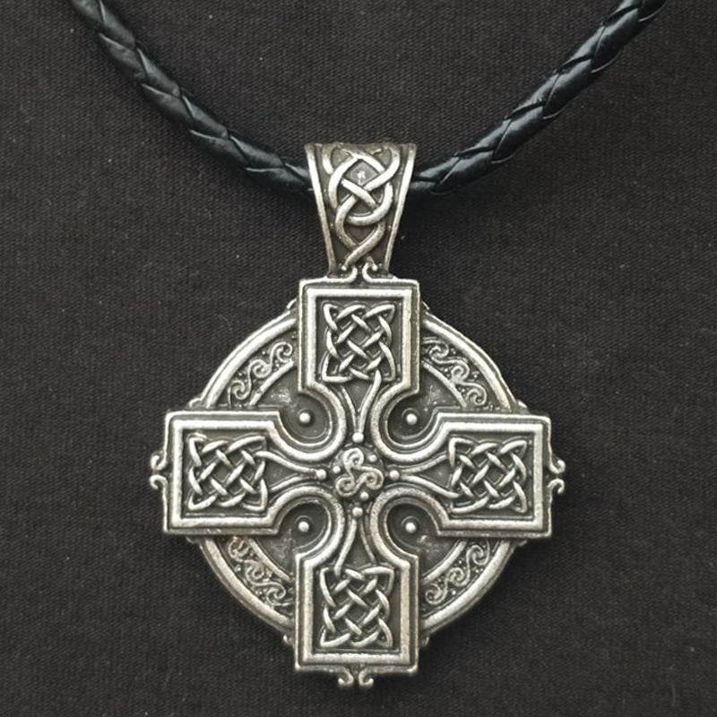 Viking Irish Cross Amulet Pendant with Solar-Powered Celtic Druid Necklace for Men