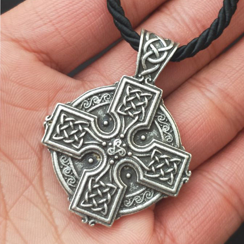 Viking Irish Cross Amulet Pendant with Solar-Powered Celtic Druid Necklace for Men