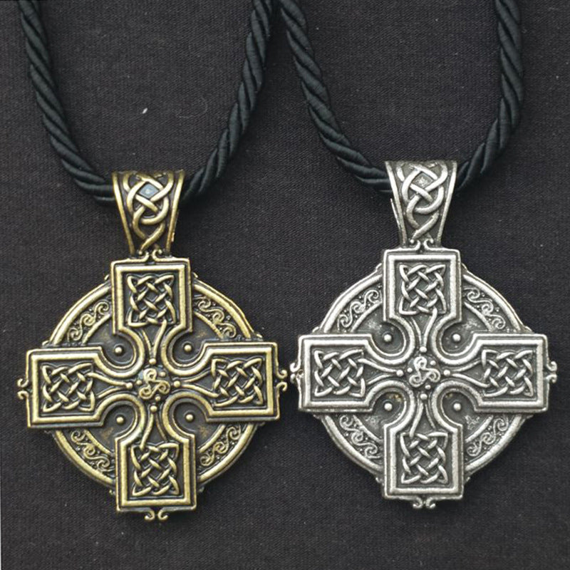 Viking Irish Cross Amulet Pendant with Solar-Powered Celtic Druid Necklace for Men