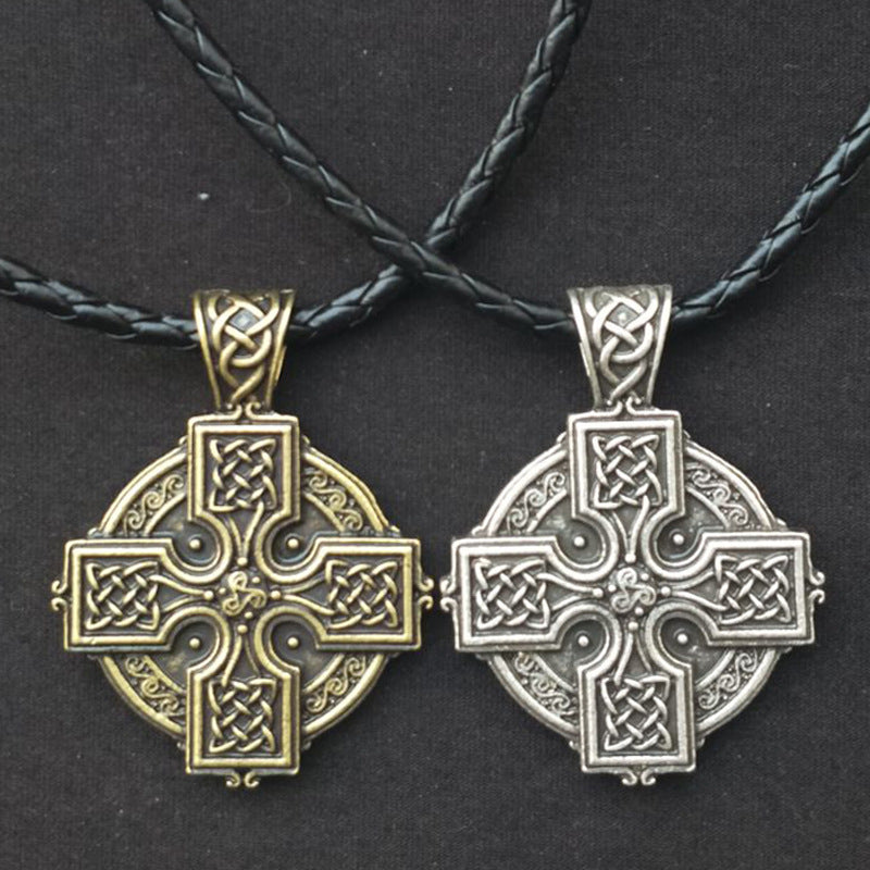 Viking Irish Cross Amulet Pendant with Solar-Powered Celtic Druid Necklace for Men