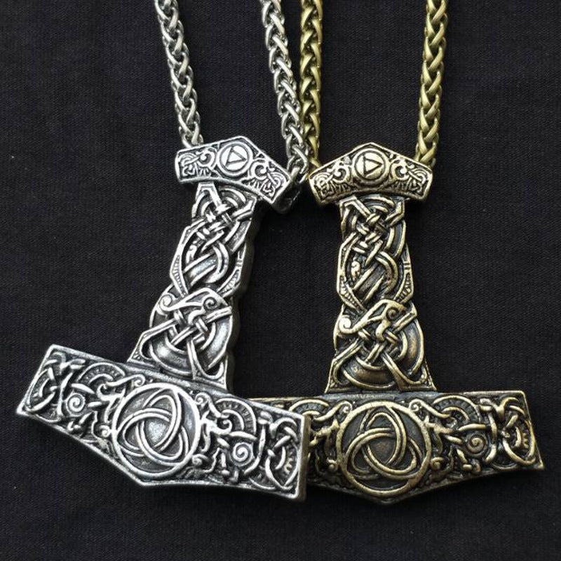 Dragon Hammer God's Horn Necklace - Viking Men's Amulet