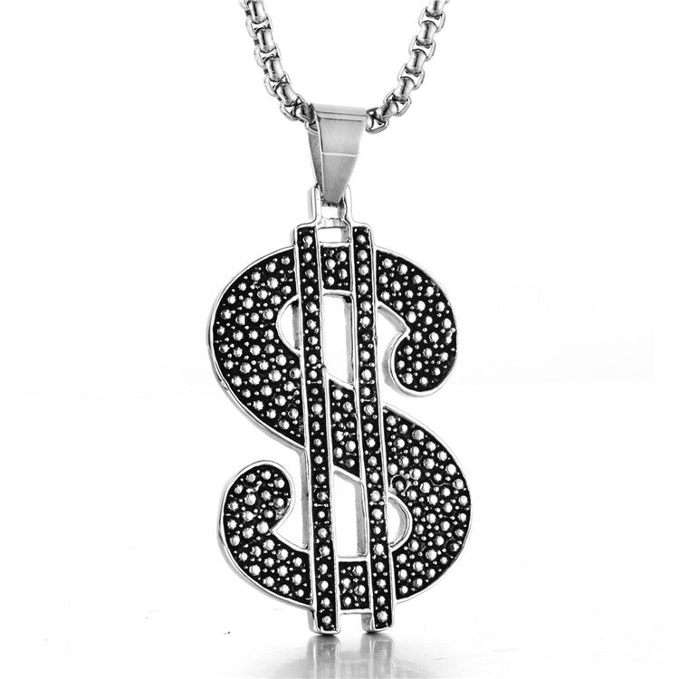 Titanium Steel Dollar Logo Pendant Necklace for Trendy Men and Women - Retro Currency Design