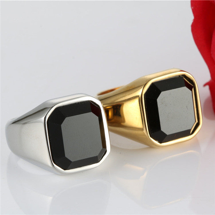 Trendy Titanium Steel Black Gemstone Ring for Men and Women - Personalized Square Design Necklace