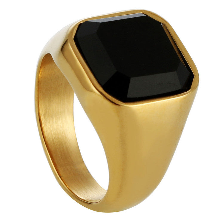 Trendy Titanium Steel Black Gemstone Ring for Men and Women - Personalized Square Design Necklace