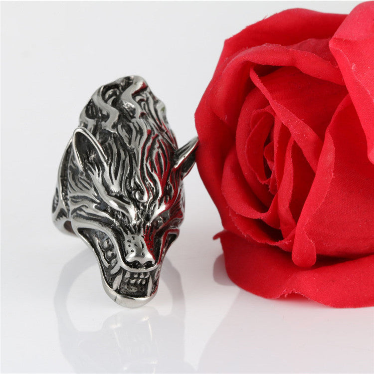 Titanium Steel Wolf Head Ring for Men - Vintage Crompunk Style Accessory