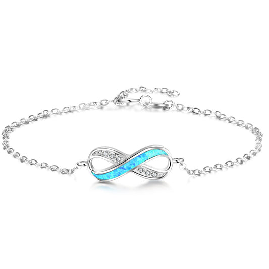 Infinite Symbol with Blue Opal and Zircon Sterling Silver Bracelet