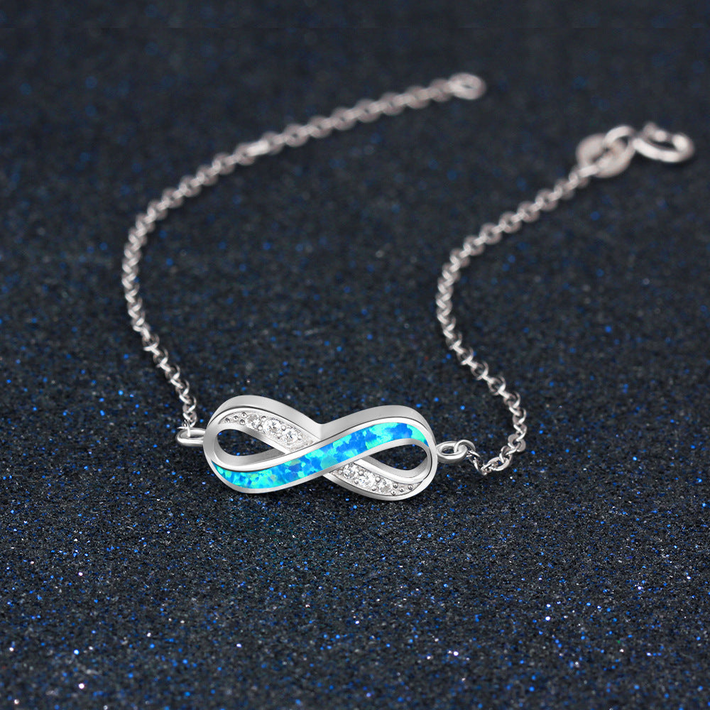 Infinite Symbol with Blue Opal and Zircon Sterling Silver Bracelet